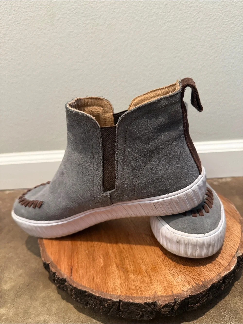 Women's Grey Slip-On Suede Casual Shoes with White Sole